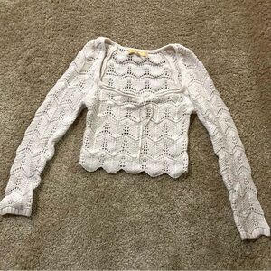 Urban Outfitters Cream Crochet Knit Long Sleeve Top